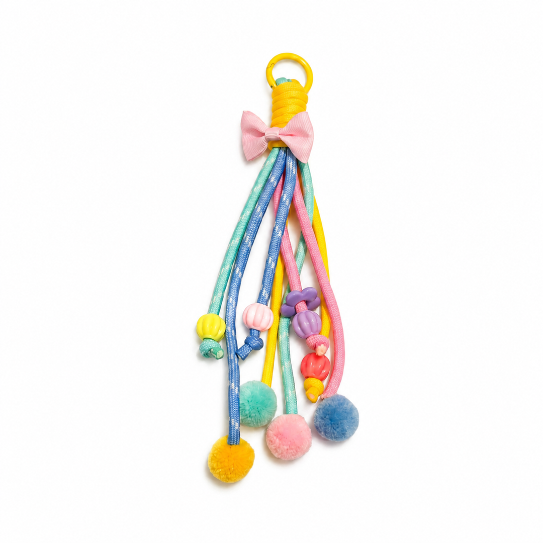 Pastel Bow Pom-Pom Bag Charm
