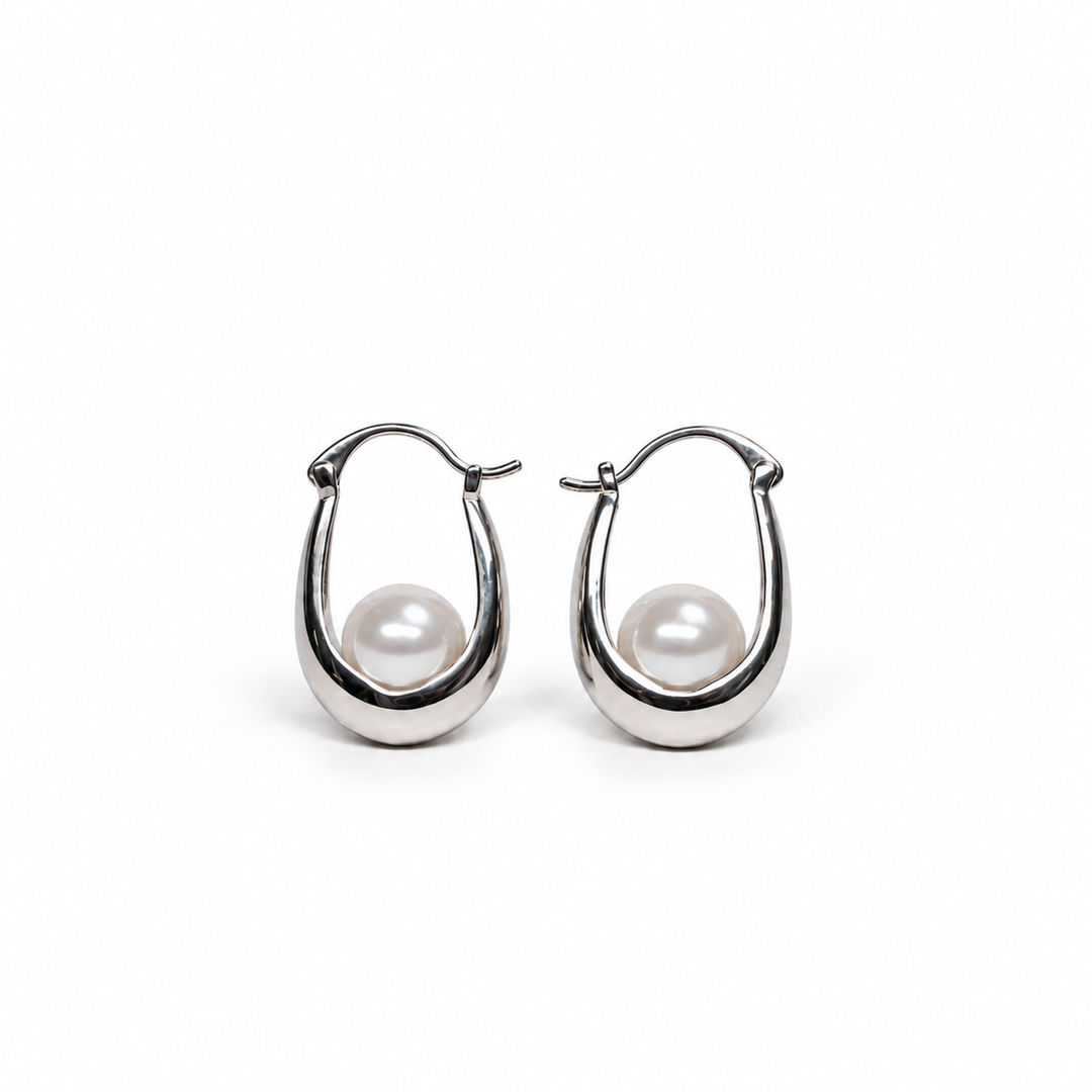 Floating Pearl Hoop Earrings
