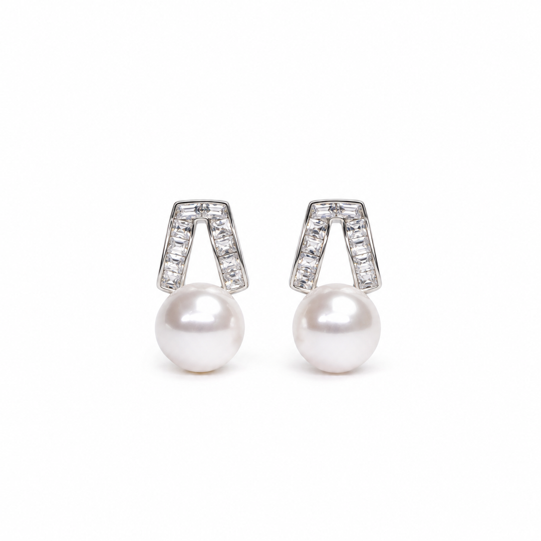 Crystal Arch Pearl Earrings