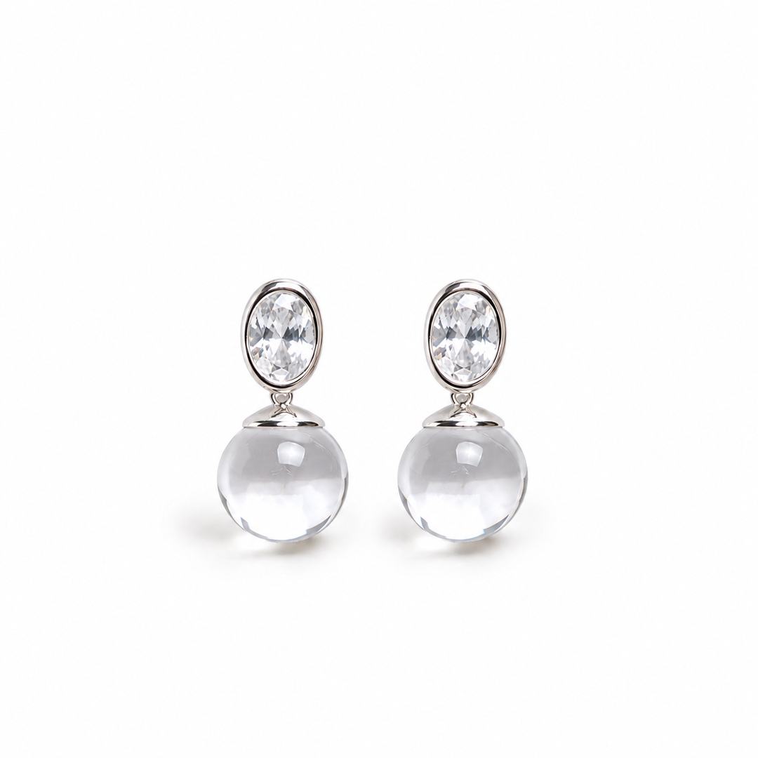 Oval Crystal Ball Earrings