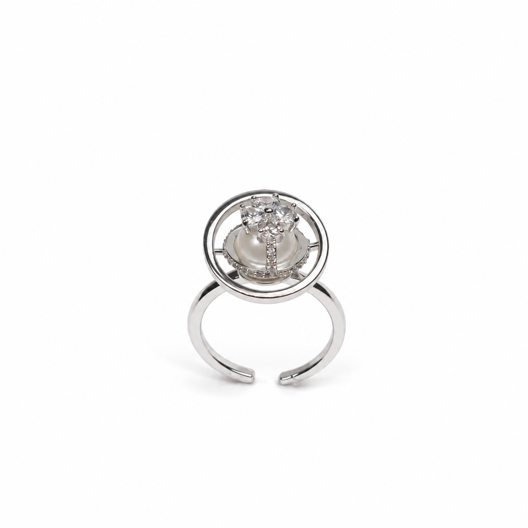 Crystal Globe Pearl Ring