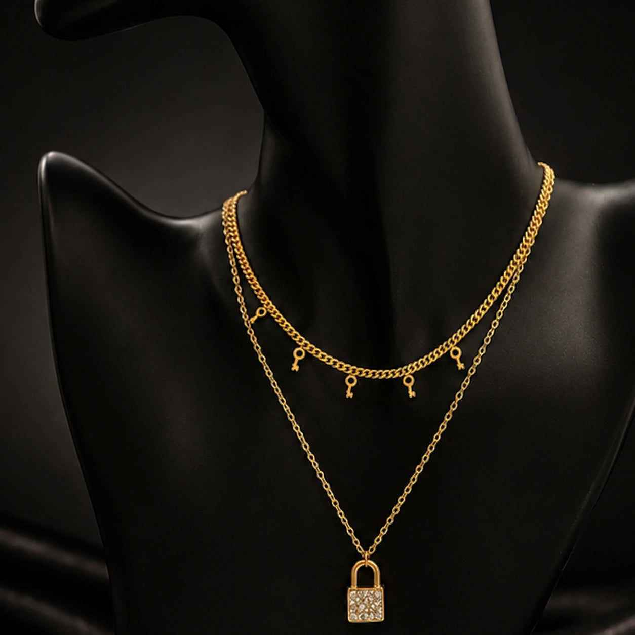 Lock Charm Layered Necklace